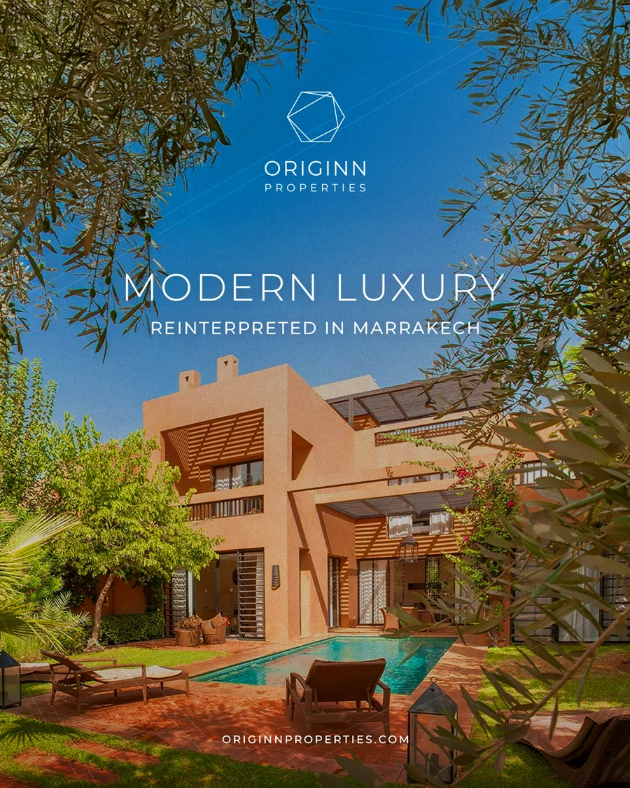 Marrakech villa estate with pool and Atlas Mountains view