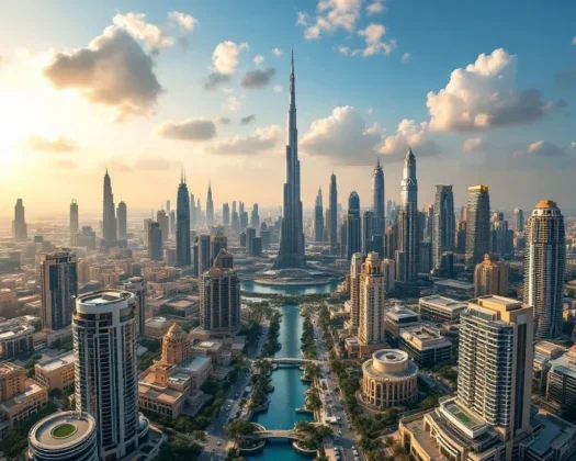 Aerial daytime view of the Dubai skyline, a leading prime market for high net worth individuals buying real estate